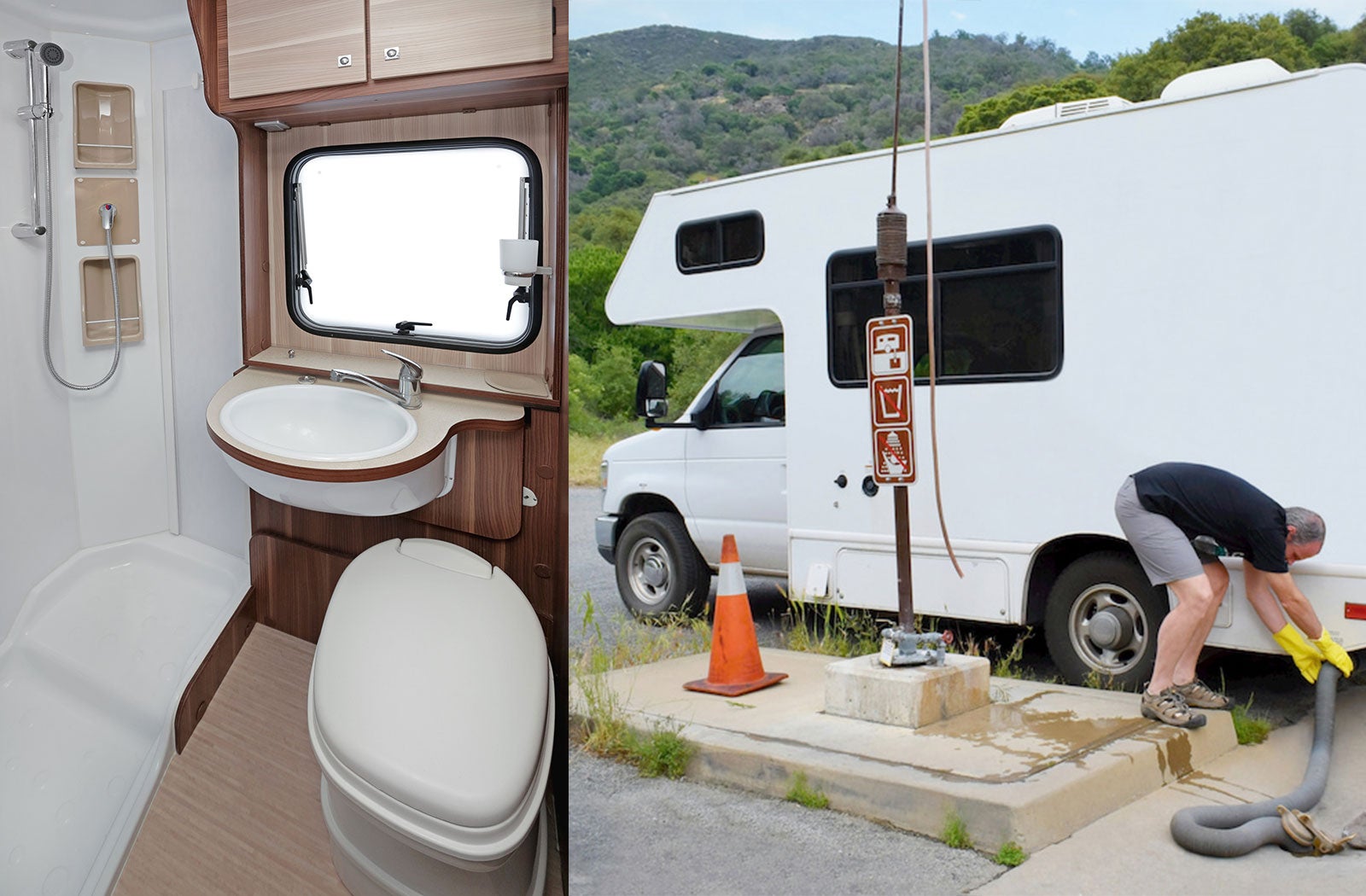 Portable RV/camper toilet and holding tank setup in Sacramento, California