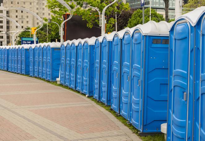 Seasonal porta potty units set up at a Sacramento, California venue